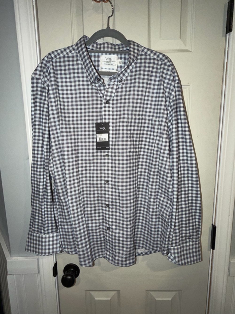 WRK Men's Black and White Gingham Button-Down Shirt 100% cotton